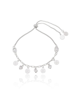 Pulseira Ajustável Gota Coração Banho Ródio