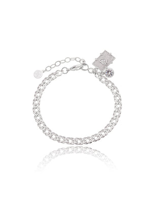 Pulseira Teen Retangular Pingente Coração Cravejado Banho Ródio