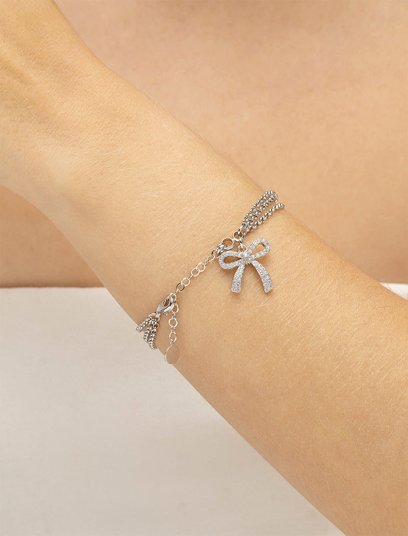 Pulseira Voltas Laço Cravejado Banho Ródio Zircônia