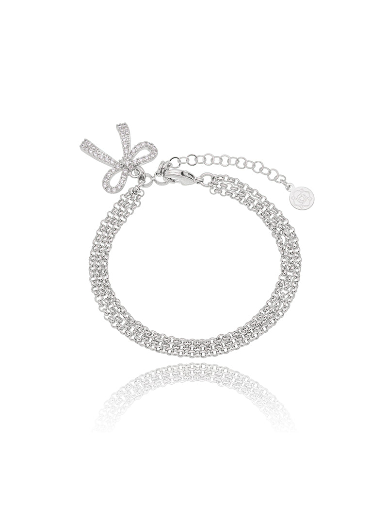 Pulseira Voltas Laço Cravejado Banho Ródio Zircônia