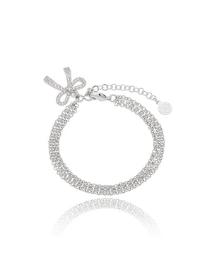 Pulseira Voltas Laço Cravejado Banho Ródio Zircônia