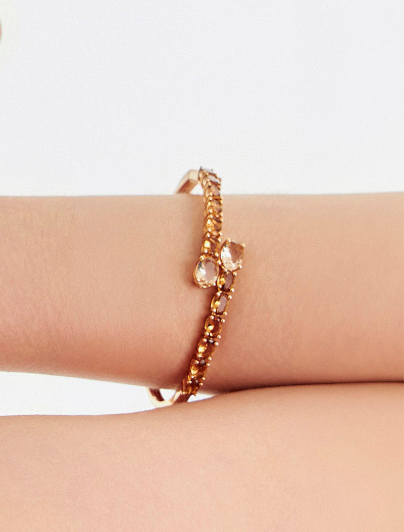 Pulseira Bracelete Oval Banho Ouro 18K Cristal