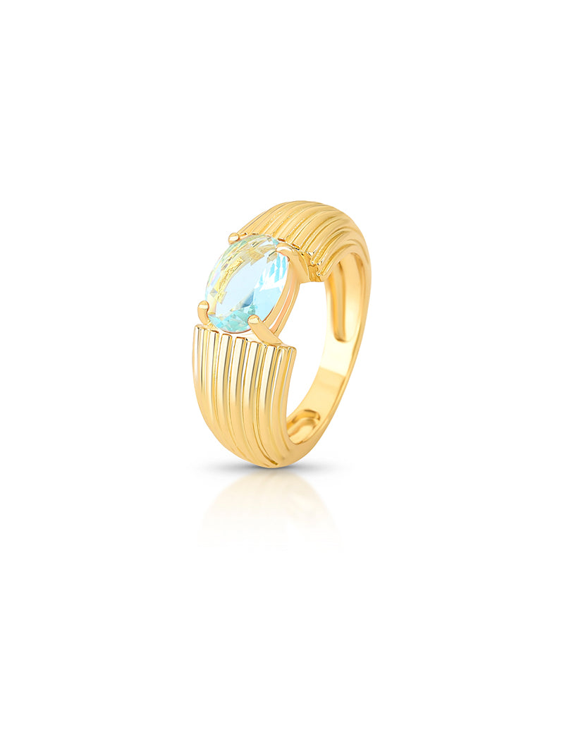 Anel Oval Fixo Banho Ouro 18K Cristal
