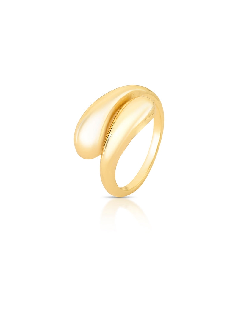 Anel Duas Gotas Abauladas Liso Banho Ouro 18k