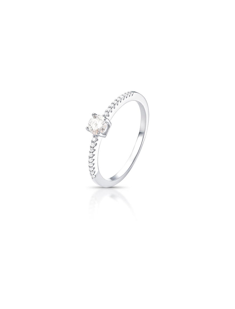 Anel Solitário Cravejado 4MM Prata 925 Moissanite