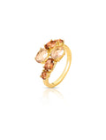 Anel Ovais Pedras Cristais Banho Ouro 18K
