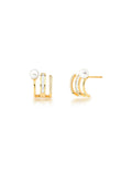 Brinco Encaixe Fileira Cravejada Banho Ouro 18K Cristal Pérola Shell  Zircônia