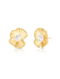 Brinco Flor Vazada Banho Ouro 18K Pérola Shell
