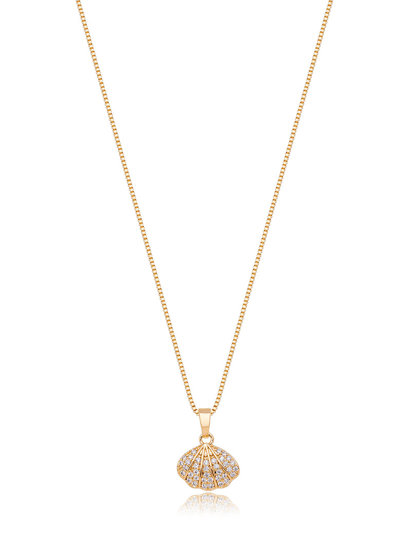 Colar Infantil Conchinha Cravejada Banho Ouro 18k Zircônias