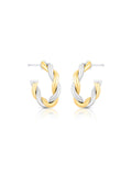 Brinco Meia Argola Trançada Lisa Banho Mix Ouro 18K Ródio