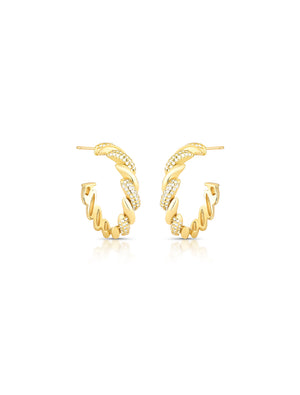 Brinco Meia Argola Trançada Lisa Cravejada Banho Ouro 18k Zircônia