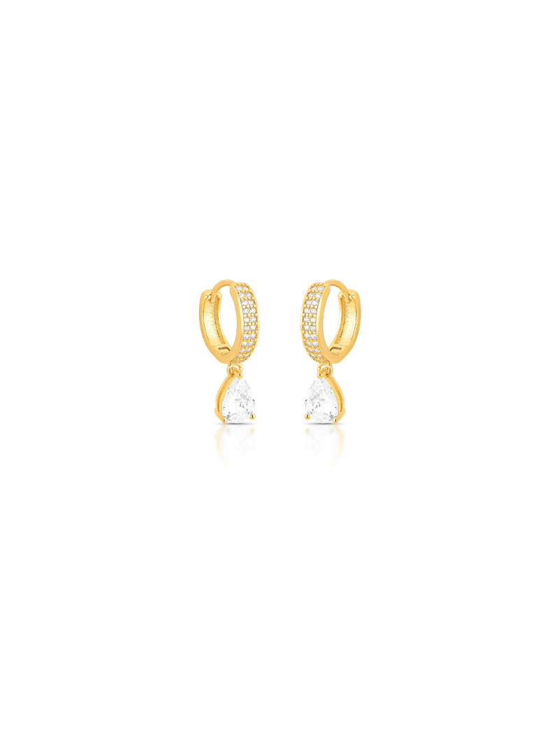 Brinco Argolinha Cravejada Gota Banho Ouro 18k Zircônia