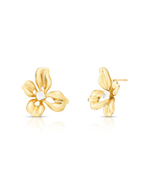 Brinco Flor Lisa Banho Ouro 18K Cristal