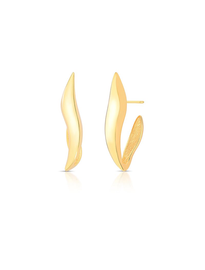 Brinco Navete Liso Abaulado Banho Ouro 18k
