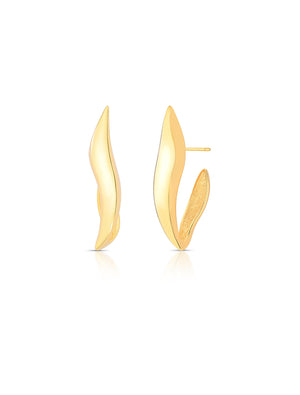 Brinco Navete Liso Abaulado Banho Ouro 18k