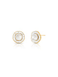 Brinco Fixo Flor Baguete Banho Ouro 18K Pérola Shell