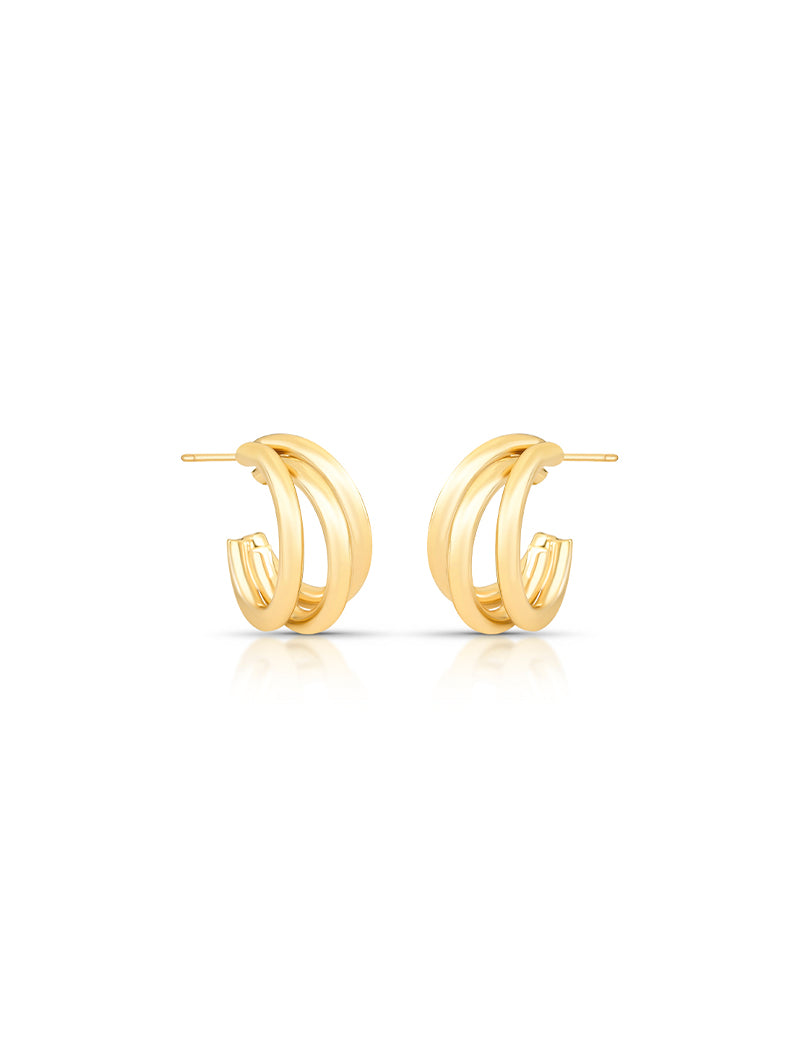 Brinco Meia Argola Lisa 3 Aros Banho Ouro 18k