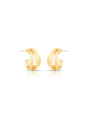 Brinco Meia Argola Lisa 3 Aros Banho Ouro 18k