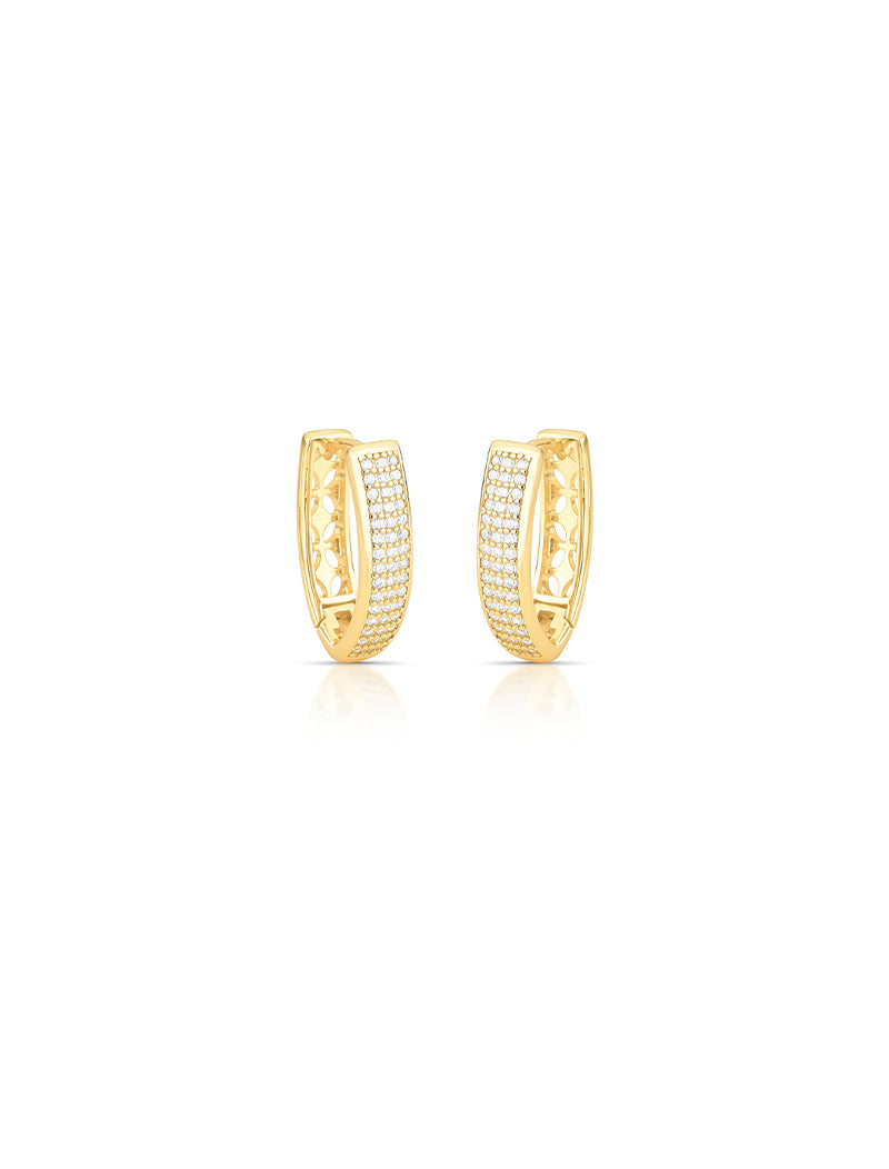 Brinco Argola Curvo V Cravejado Banho Ouro 18k