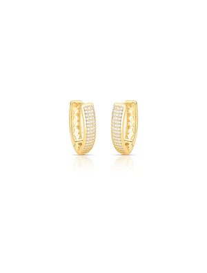 Brinco Argola Curvo V Cravejado Banho Ouro 18k