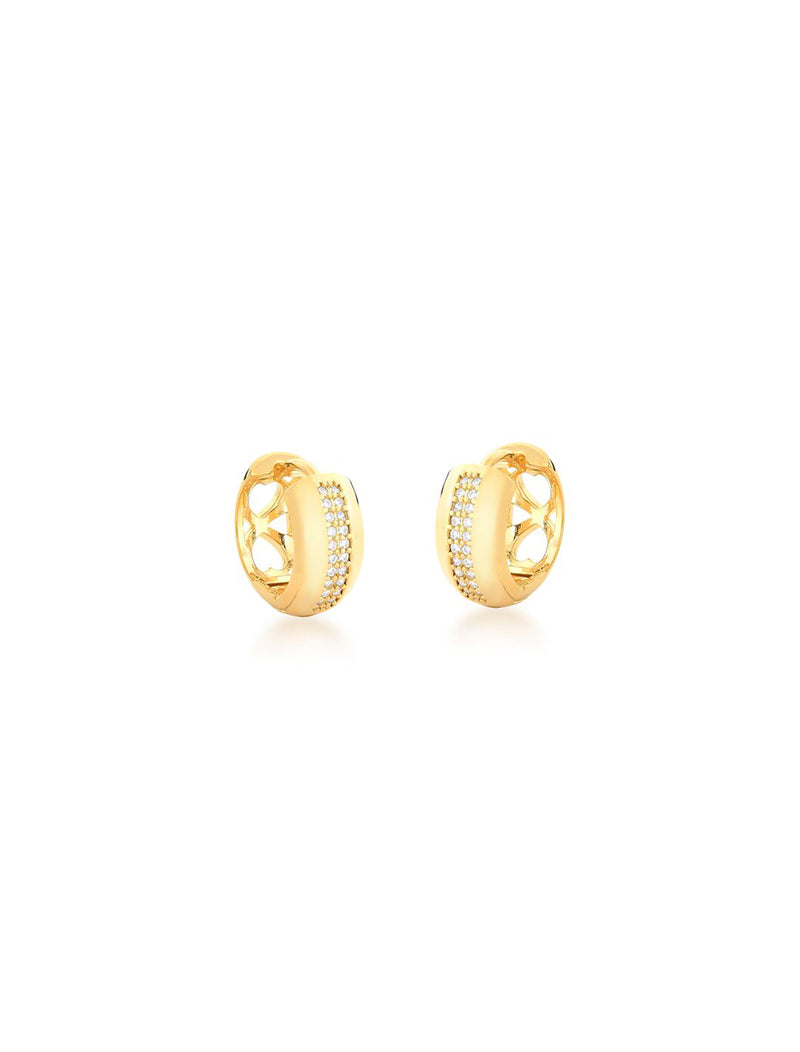 Brinco Argola Faixa Cravejada Verso Trabalhado Banho Ouro 18k