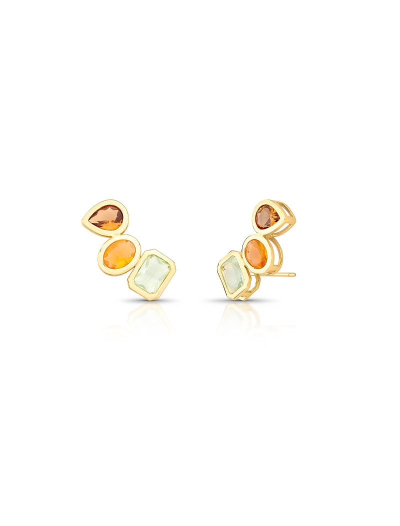 Brinco Ear Cuff Geométrico Banho Ouro 18K Cristal