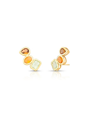 Brinco Ear Cuff Geométrico Banho Ouro 18K Cristal