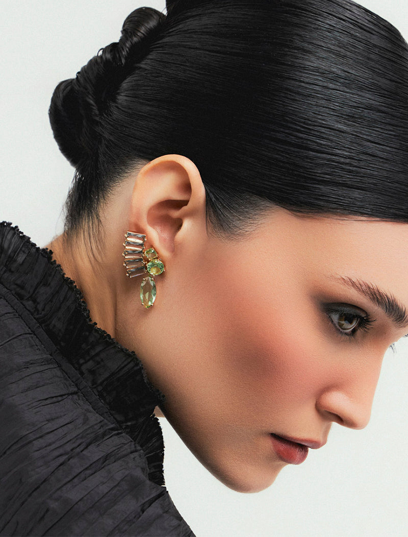 Brinco Ear Cuff Geométrico Banho Ouro 18k Cristal