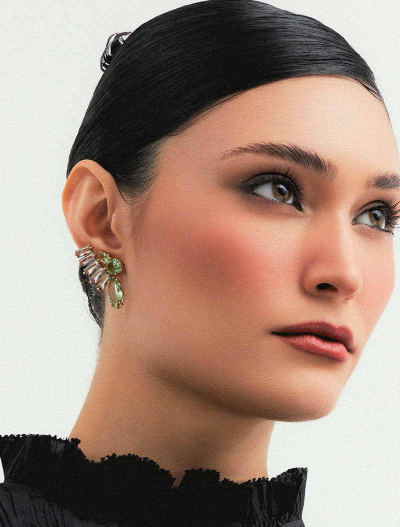 Brinco Ear Cuff Geométrico Banho Ouro 18k Cristal
