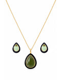 Conjunto Gota Cabochão Esmaltado Banho Ouro 18k Cristal
