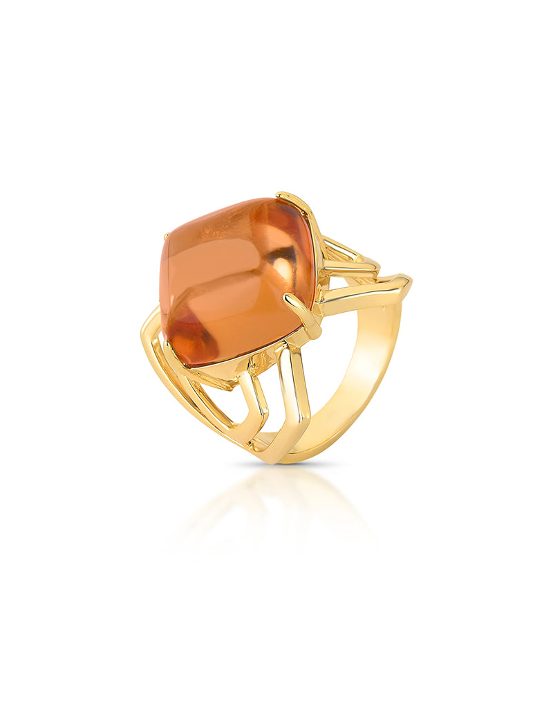 Anel Geométrico Banho Ouro 18K Cristal