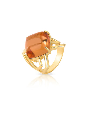 Anel Geométrico Banho Ouro 18K Cristal