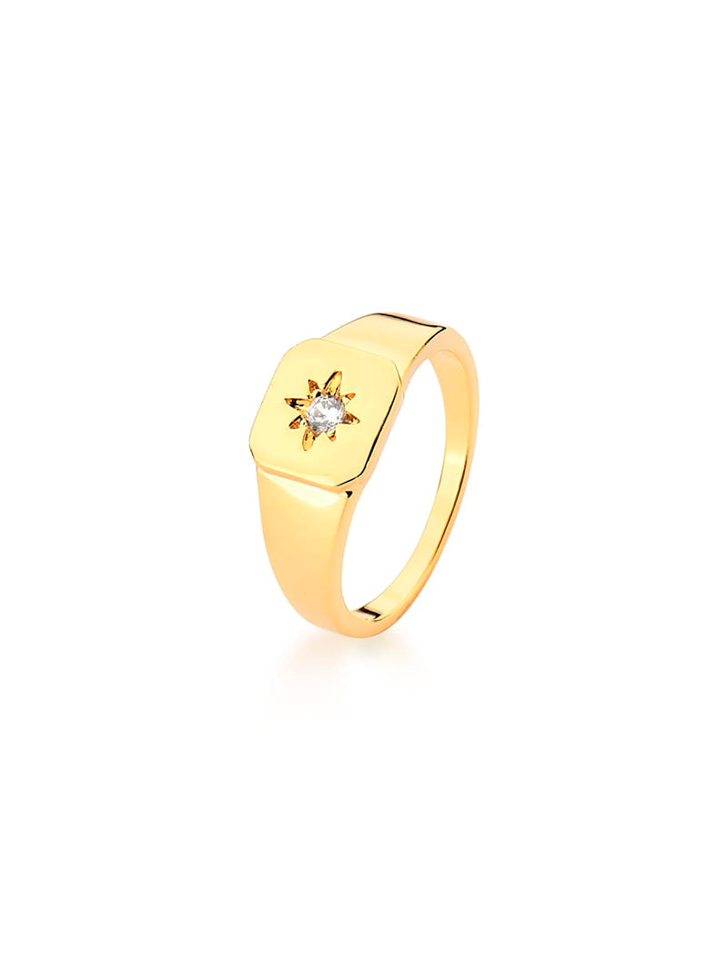 Anel Dedinho Estrela Banho Ouro 18K Cristal