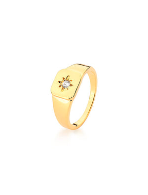 Anel Dedinho Estrela Banho Ouro 18K Cristal