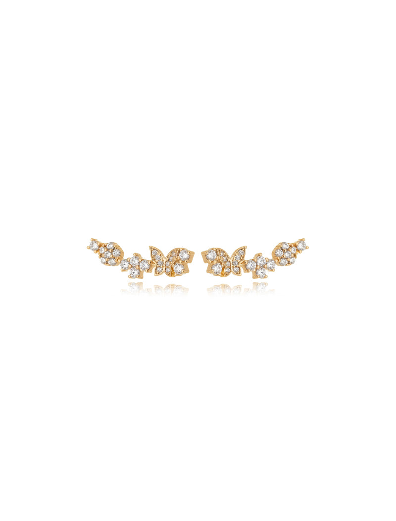 Brinco Ear Cuff Borboleta Cravejada Delicado Banho Ouro 18K Zircônia