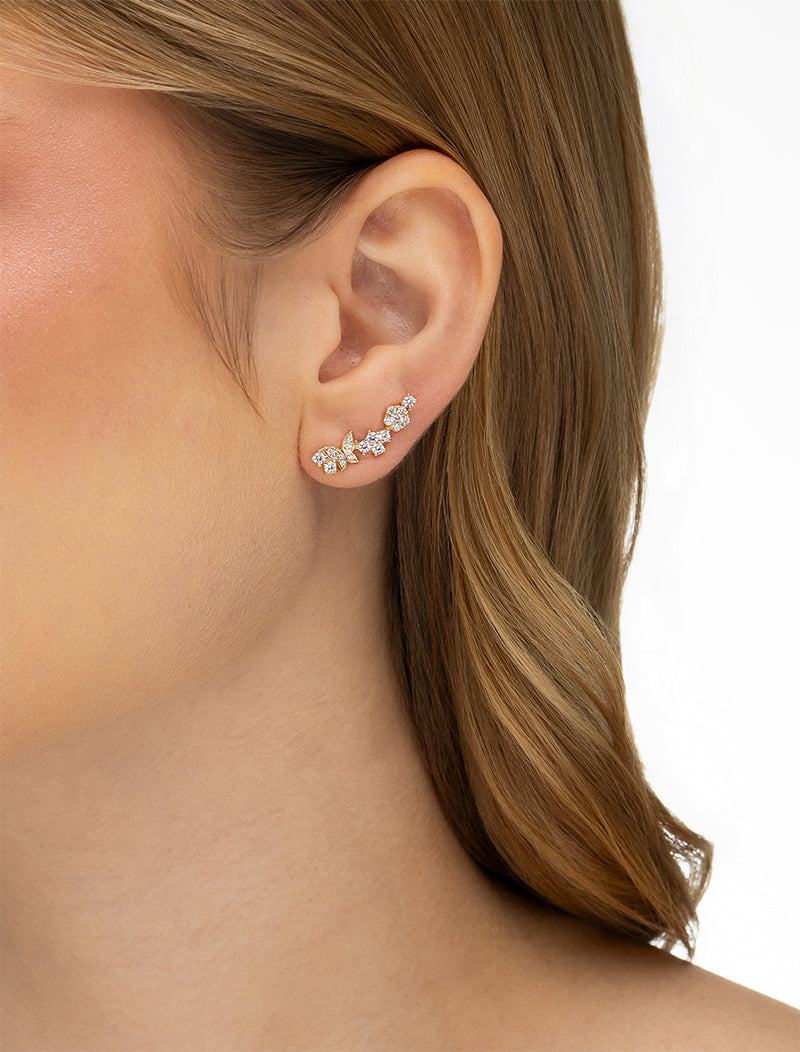 Brinco Ear Cuff Borboleta Cravejada Delicado Banho Ouro 18K Zircônia