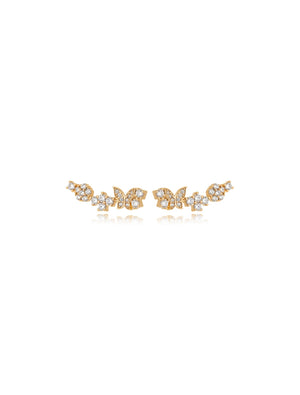Brinco Ear Cuff Borboleta Cravejada Delicado Banho Ouro 18K Zircônia