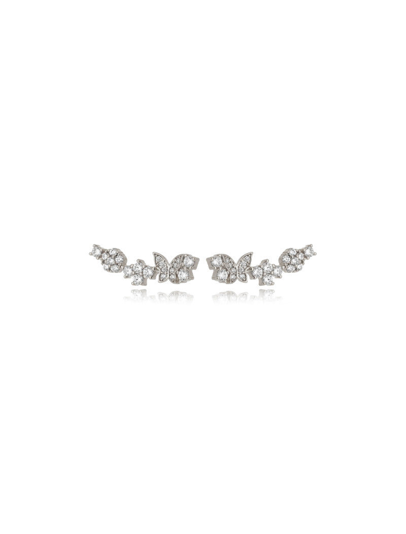 Brinco Ear Cuff Borboleta Cravejada Delicado Banho Ródio Zircônia
