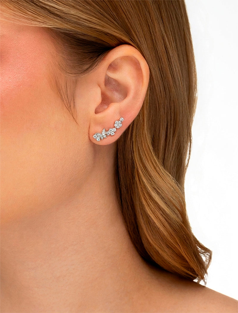 Brinco Ear Cuff Borboleta Cravejada Delicado Banho Ródio Zircônia
