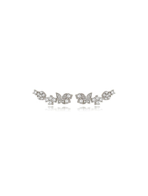 Brinco Ear Cuff Borboleta Cravejada Delicado Banho Ródio Zircônia