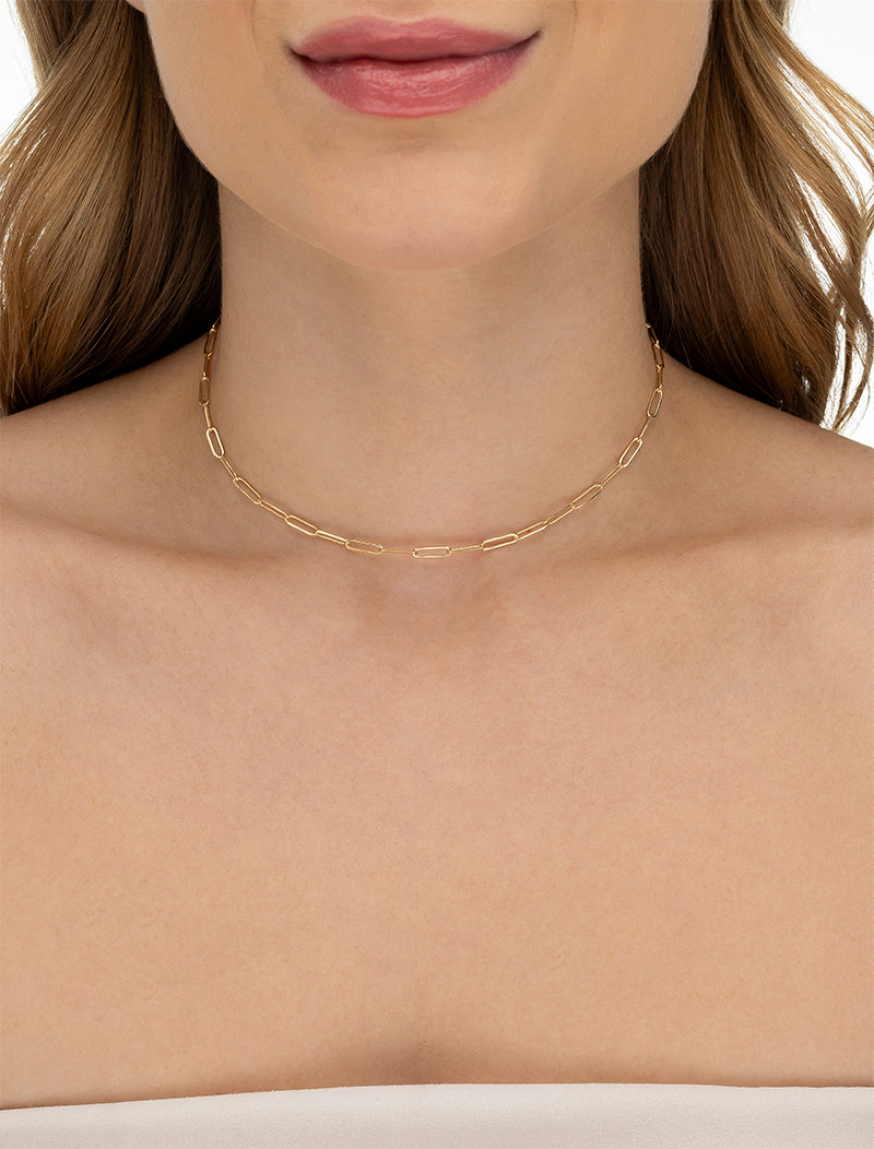 Colar Choker Elos Cartier Liso Banho Ouro 18k