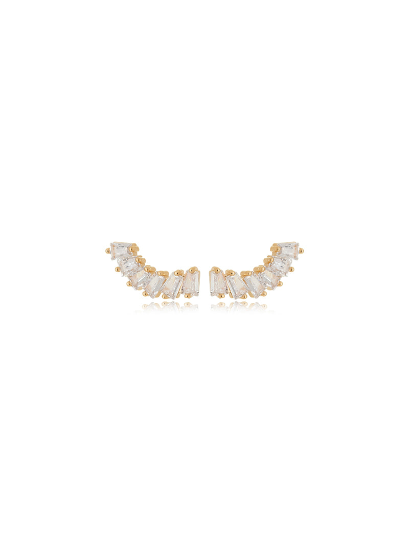 Brinco Ear Cuff Baguetes Banho Ouro 18K Cristal