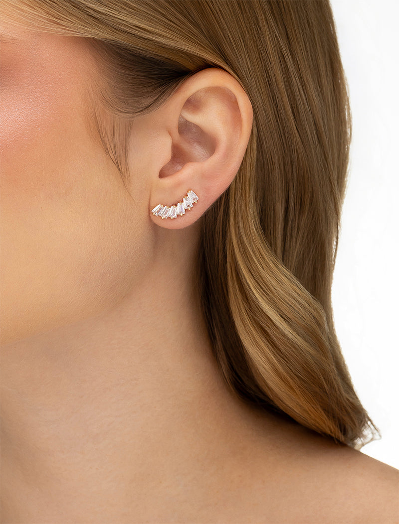 Brinco Ear Cuff Baguetes Banho Ouro 18K Cristal