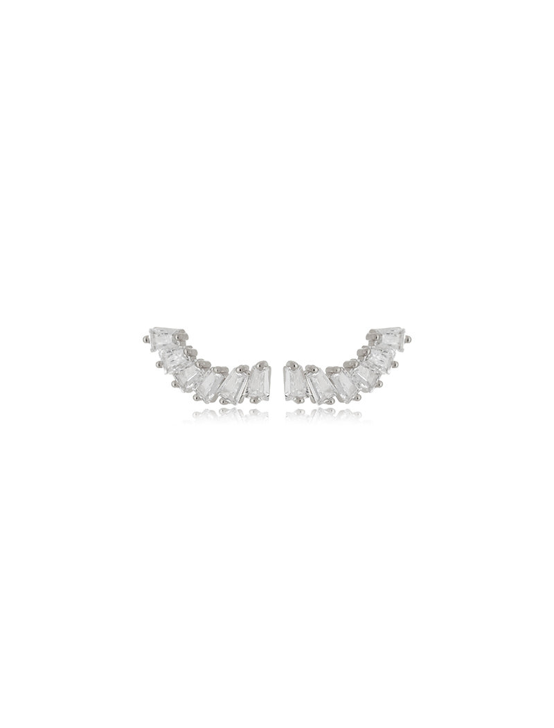 Brinco Ear Cuff Baguetes Banho Ródio Cristal