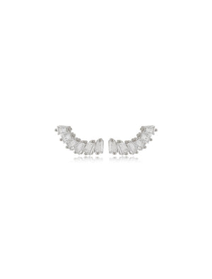Brinco Ear Cuff Baguetes Banho Ródio Cristal