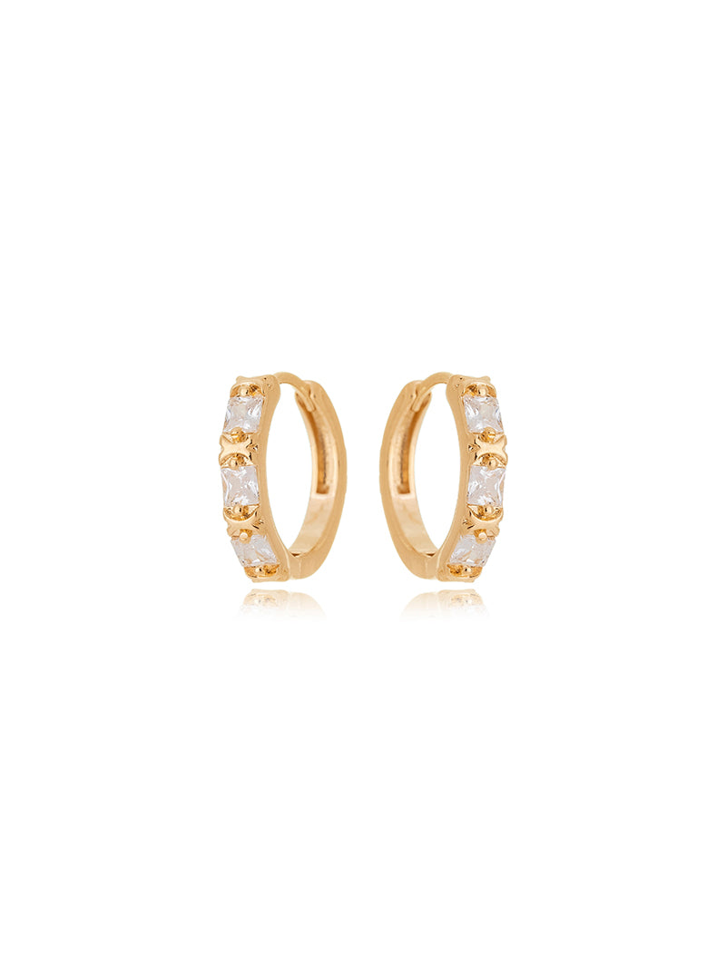 Brinco Argola Baguete Banho Ouro 18K Cristal