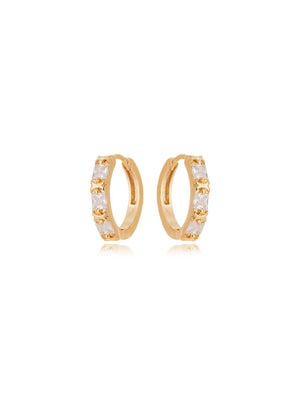 Brinco Argola Baguete Banho Ouro 18K Cristal
