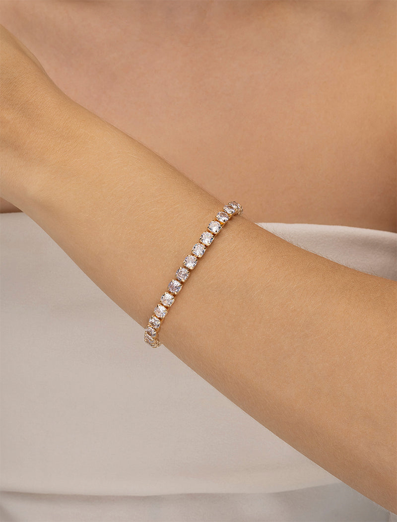 Pulseira Riviera Redonda Banho Ouro 18K Zircônia