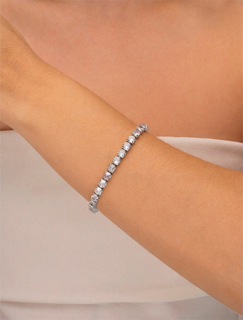 Pulseira Riviera Redonda Banho Ródio Zircônia