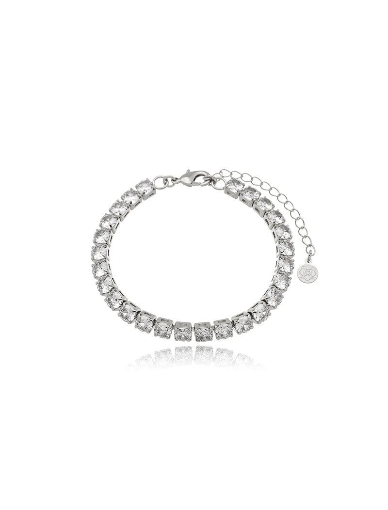 Pulseira Riviera Redonda Banho Ródio Zircônia
